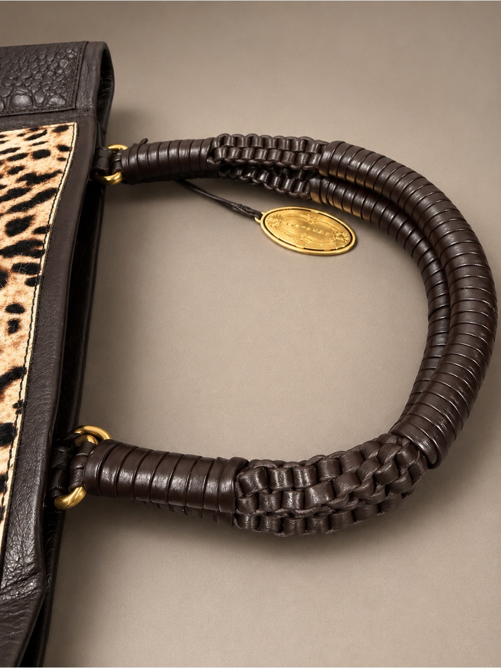 Ellie Tahari Black Pebbled Leather Toto Leopard Design Calf Hair Used ONCE EUC - Picture 5 of 7